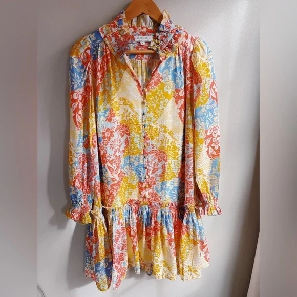 Hunter Bell Blakely Long Sleeve Silk Dress in Colorful Flower Patchwork, Medium - Picture 8 of 10
